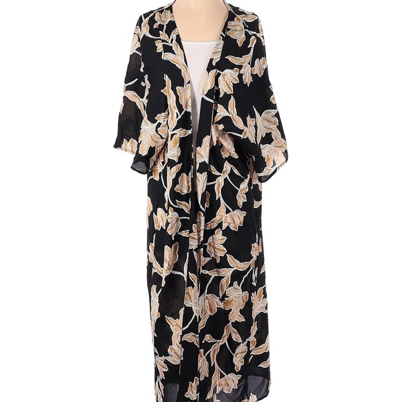 Maison Du Soir robe. Black with camel/ tan floral print. Size L/XL - Picture 3 of 3